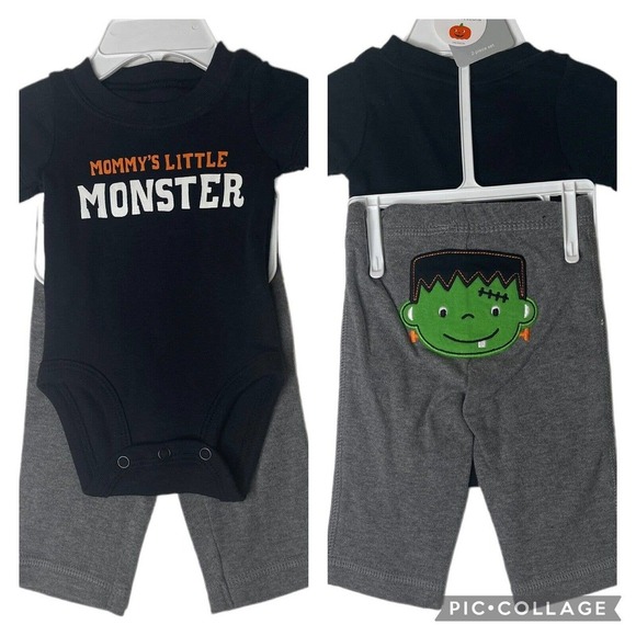 Carter's Other - NEW Carters Baby Boy 2-Pc Mommy's Little Monster Halloween Outfit Shirt Pants NB